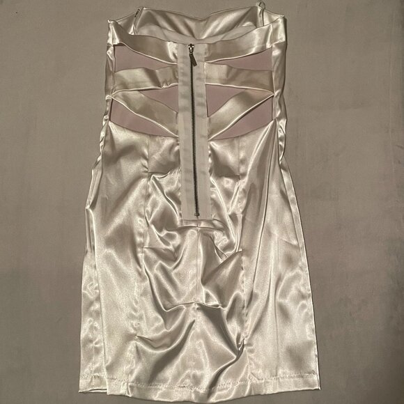 B Darlin, White, Silky, Size 5/6 Strapless, Mini/Midi, Criss/Cross Back Dress - Picture 2 of 9